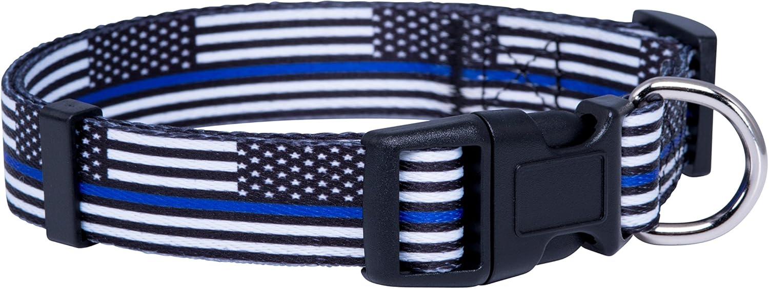 Native Pup Thin Blue Line Flag Dog Collar (Large)