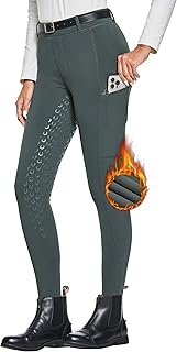 FitsT4 Sports Women's Winter Horse Riding Pants with Zipper Pockets Full Seat Riding Tights Fleece Lined Equestrian Breeches