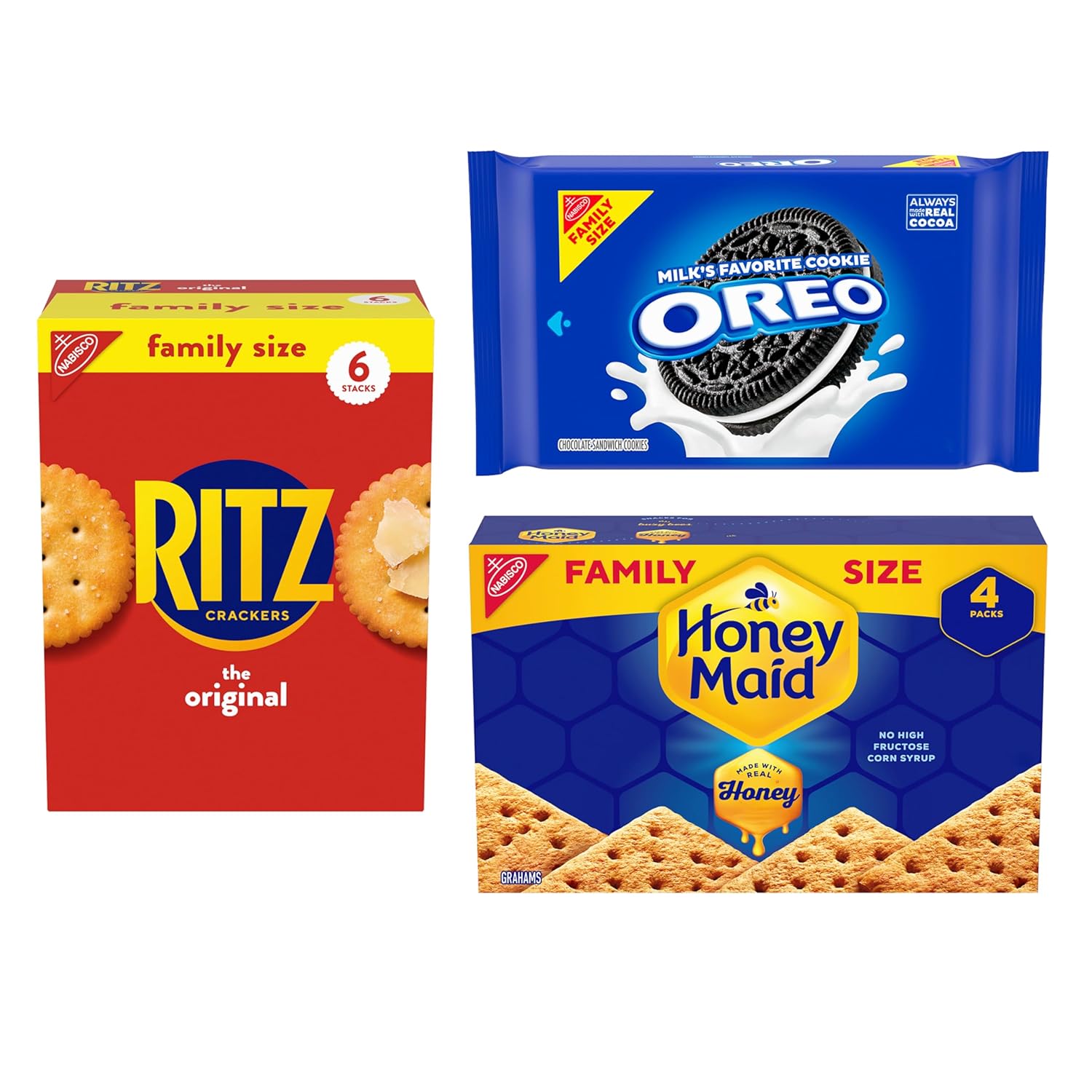 OREO Cookies, RITZ Crackers, Honey Maid Graham Crackers Variety Pack, Family Size, 3 Packs
