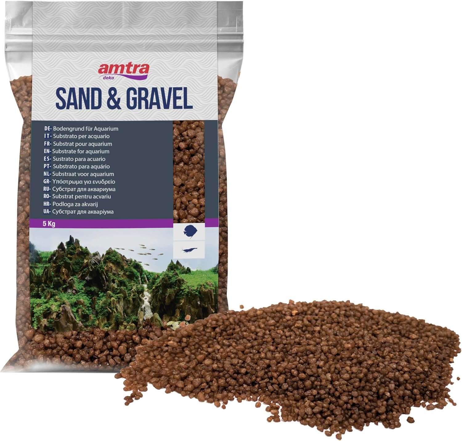 Amtra - Brown Ceramized Quartz, Natural bottom for freshwater or marine aquariums, non-toxic, 1,6-2MM/5KG