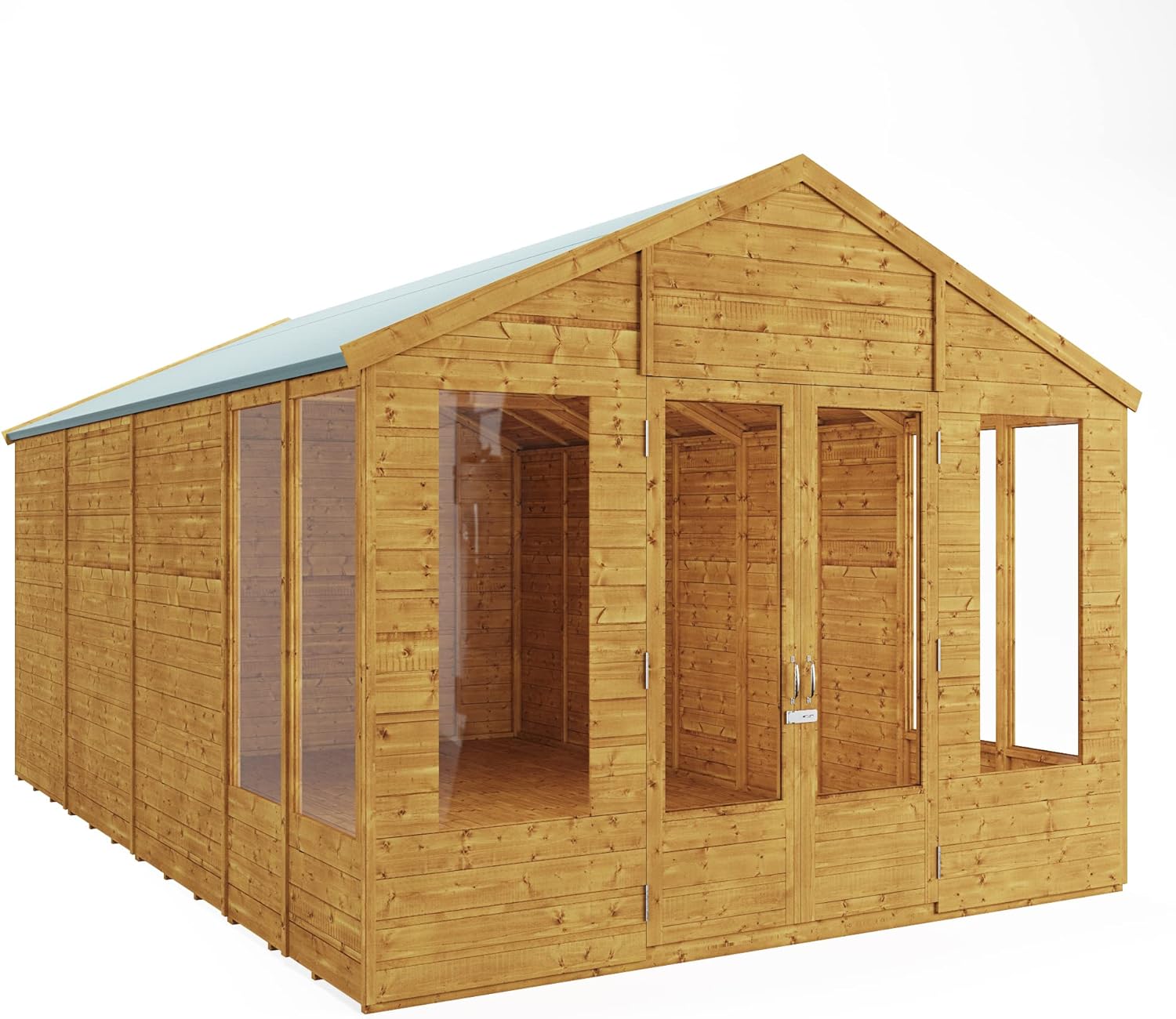 BillyOh Holly 16x10 Apex Summer House Shed, Log Cabin | Spray Treated - Garden Room with Wide Double Doors, Storage Shed, Tongue and Groove Construction | Versatile Tiny Home for Garden Office