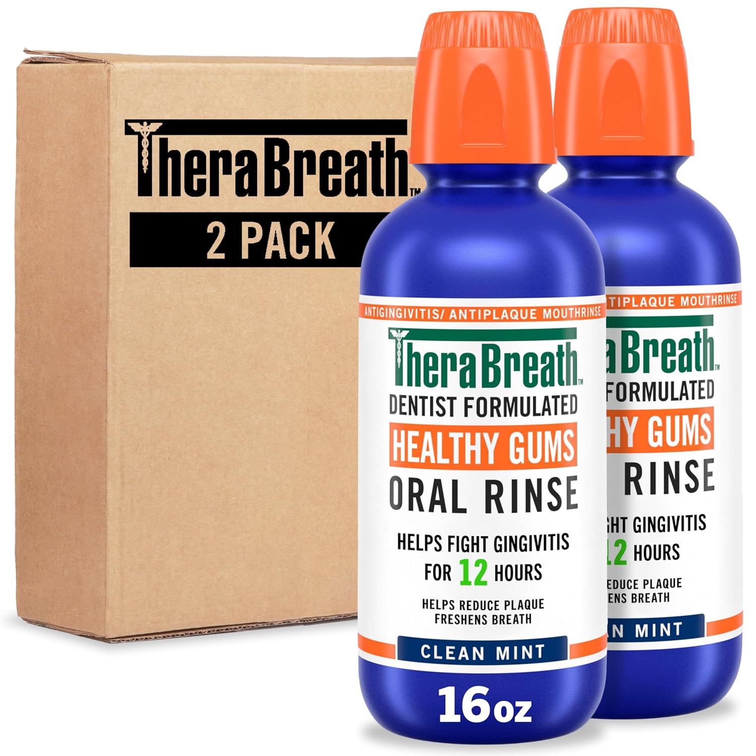 TheraBreath Healthy Gums Periodontist Formulated 24-Hour Oral Rinse with CPC, Clean Mint, 16 Ounce (Pack of 2)