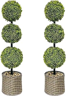 2 Trees 3FT Faux Boxwood Topiary Ball Tree Ornamental in All Seasons Without Care for Indoor & Outdoor Use - Fake Plantporch Decor for Garden, Wedding & Home