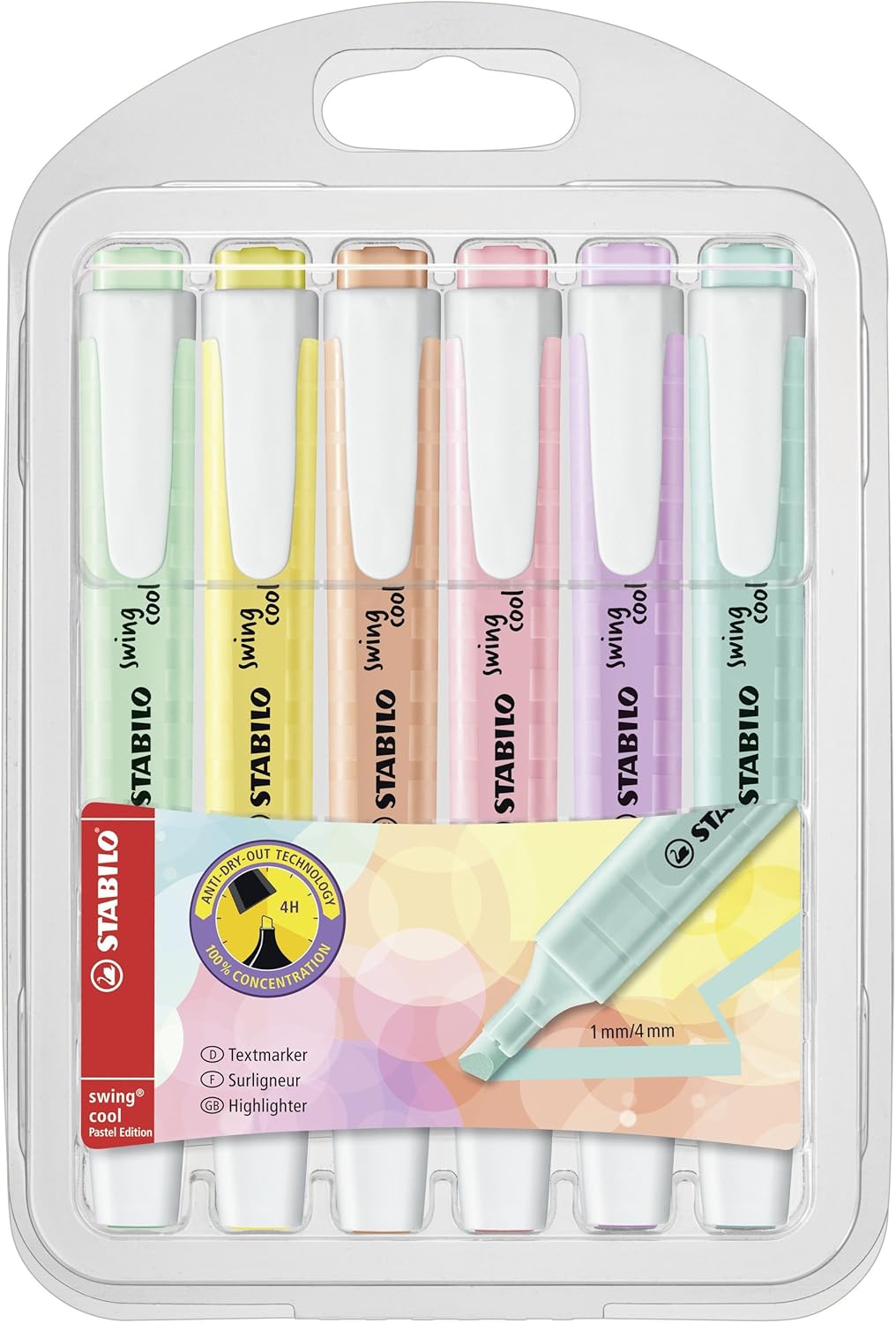 STABILO swing cool Pastel - Highlighter - Pack of 6 - Assorted Colours