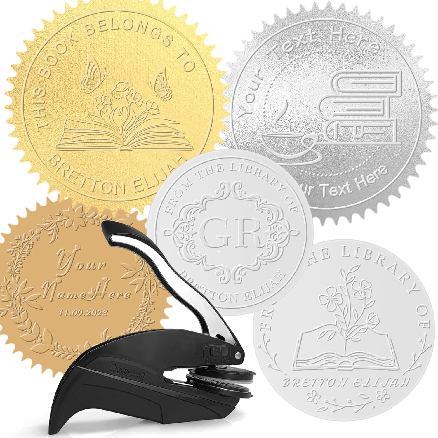 Custom Book Embosser Personalised Stamp Customised Library Book Embosser Seal Stamp Text Logo Business Cards Paper Notebook