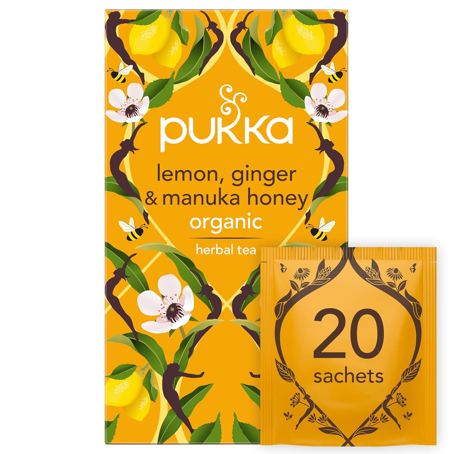 Pukka Herbs Organic Lemon, Ginger & Manuka Honey Herbal Tea, Immune Boosting Organic Tea Infusion Selection, With Turmeric, Ideal For Daily Support, 20 Total Tea Bags