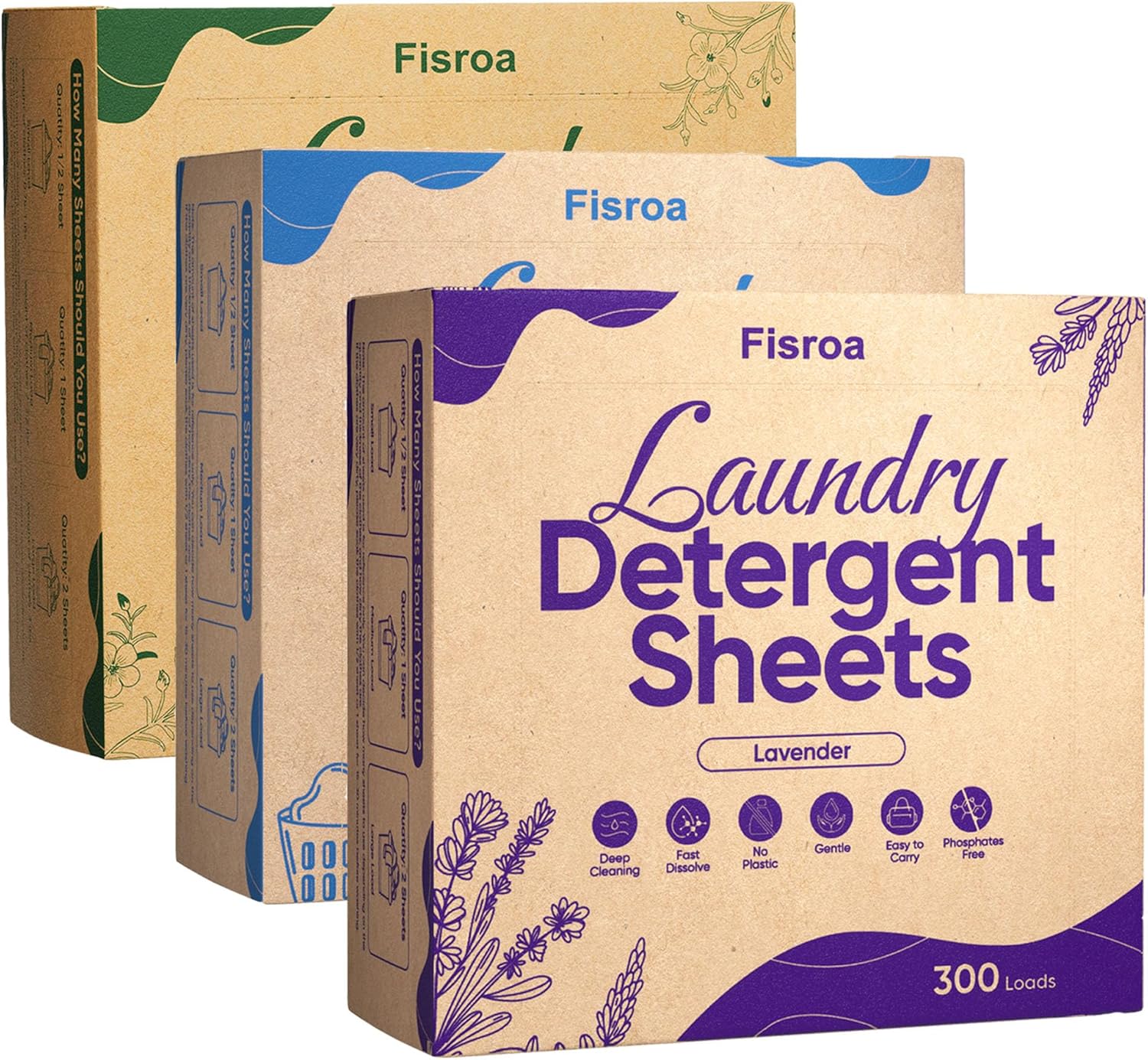 Laundry Detergent Sheets Travel Eco-friendly 300 Loads Fisroa Clothes Washing Detergent Sheets with Fragrance Free, Lavender, Fresh Linen