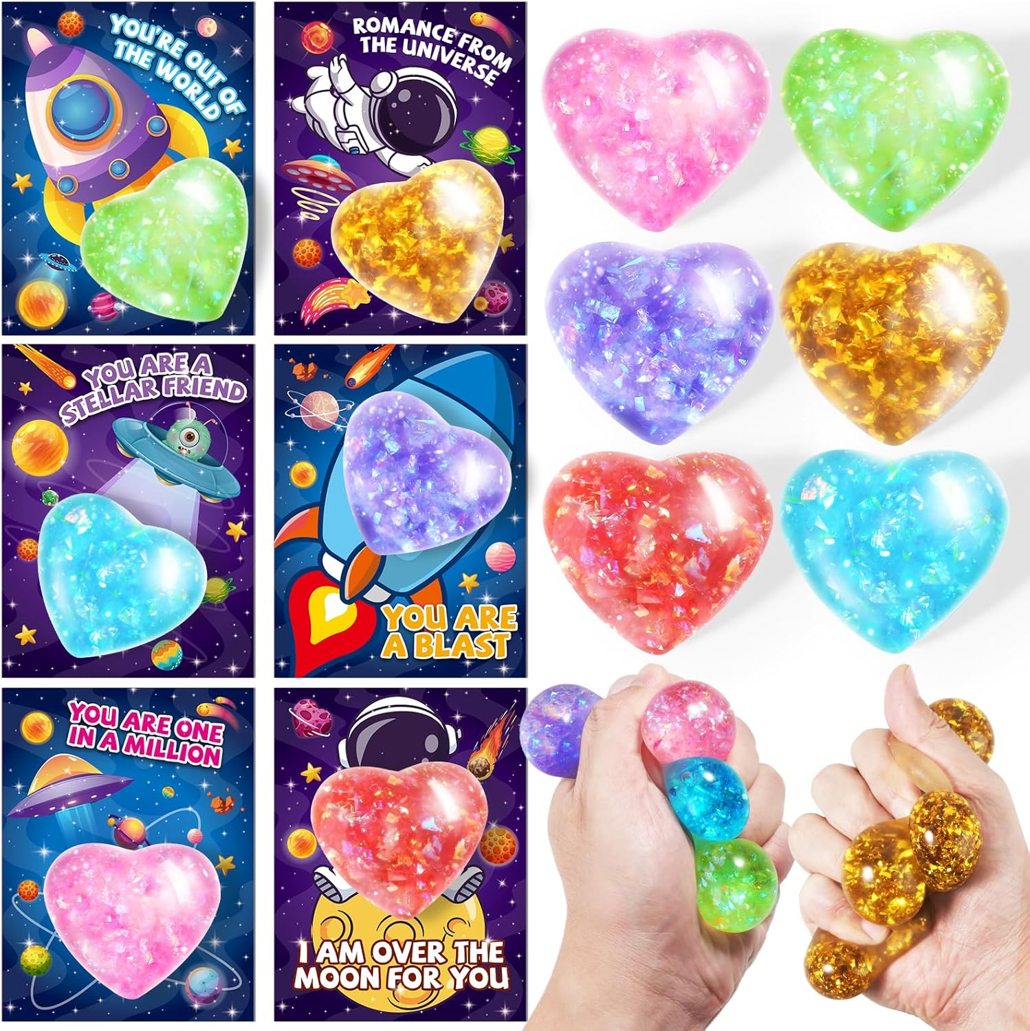 Letapapa 24 Pack Valentine's Day Cards for Kids with Heart Shape Squeeze Fidget Toys