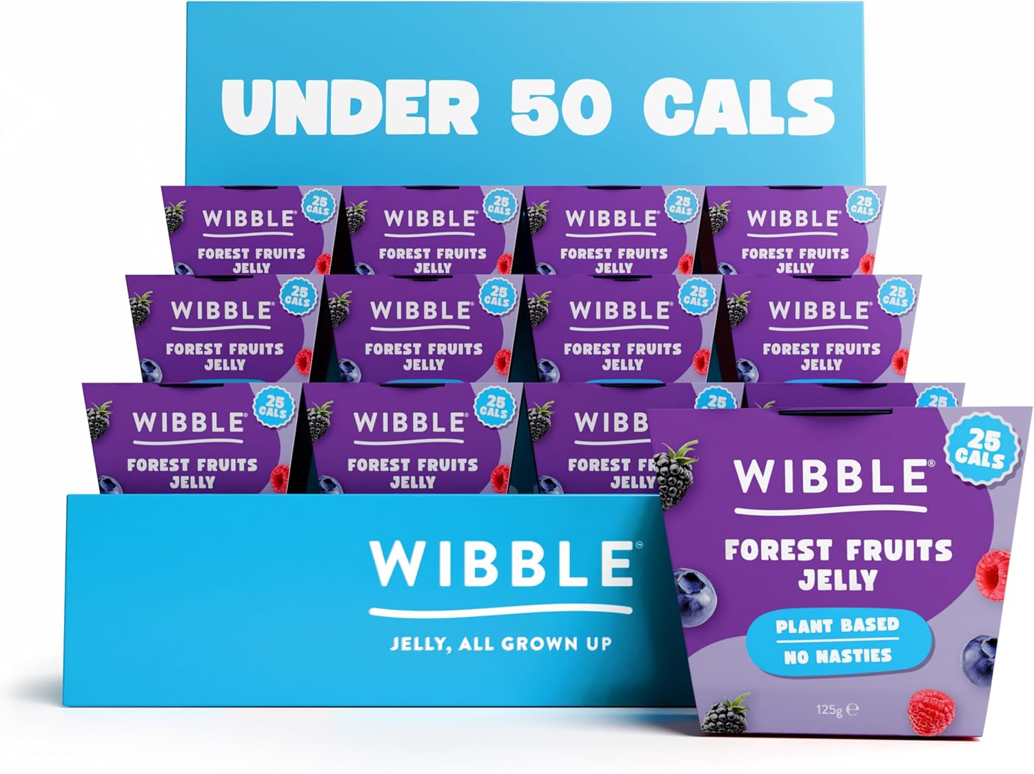 Wibble Jelly Pots, Forest Fruits, 12 Pack, Plant Based, 25 Cals, Low Calorie, Low Sugar, Vegan, Vegetarian, Jello