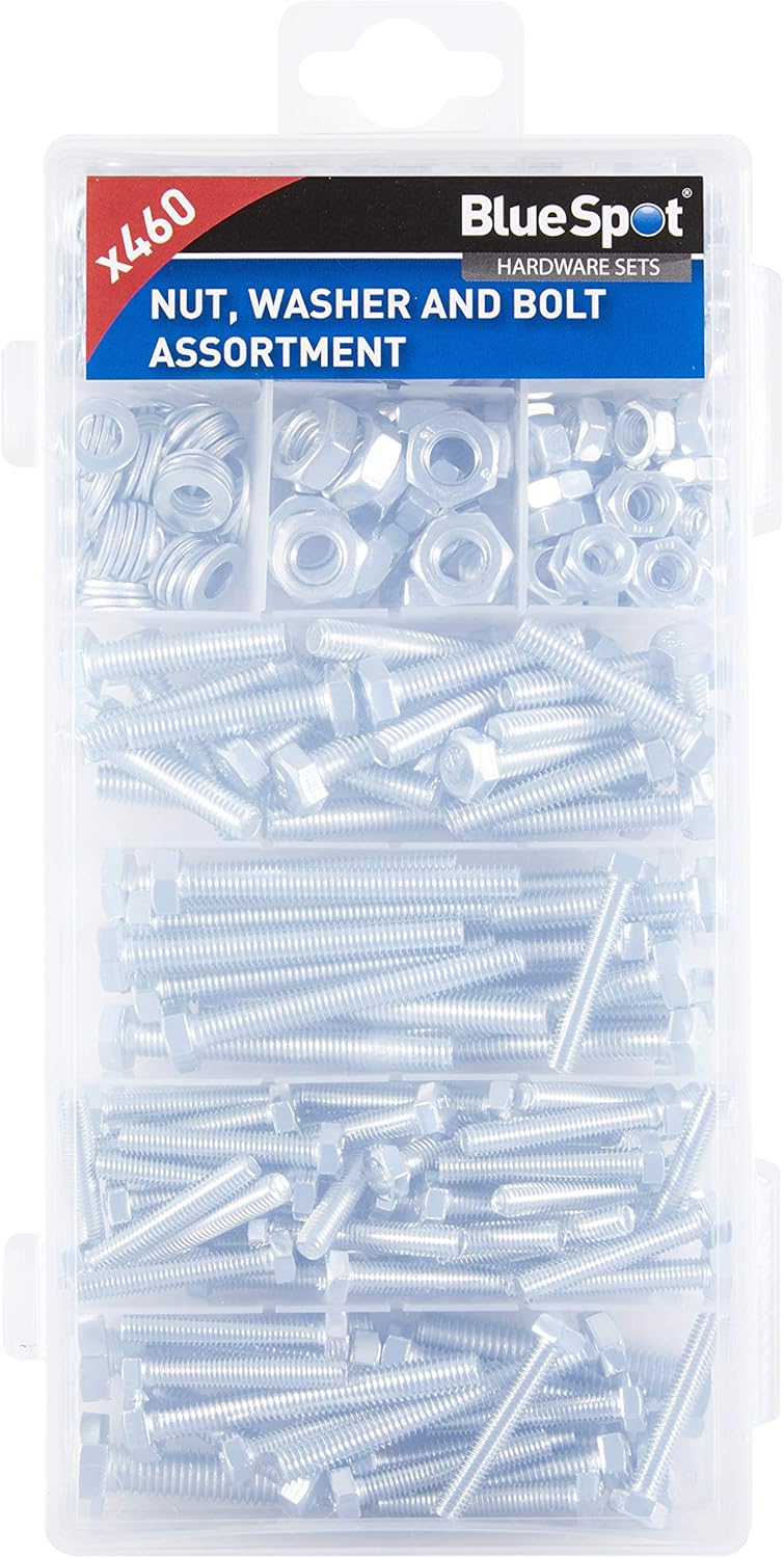 Blue Spot 40516 BlueSpot 460 PCE Assorted Nut, Washer and Bolt Set 460Pcs, Silver