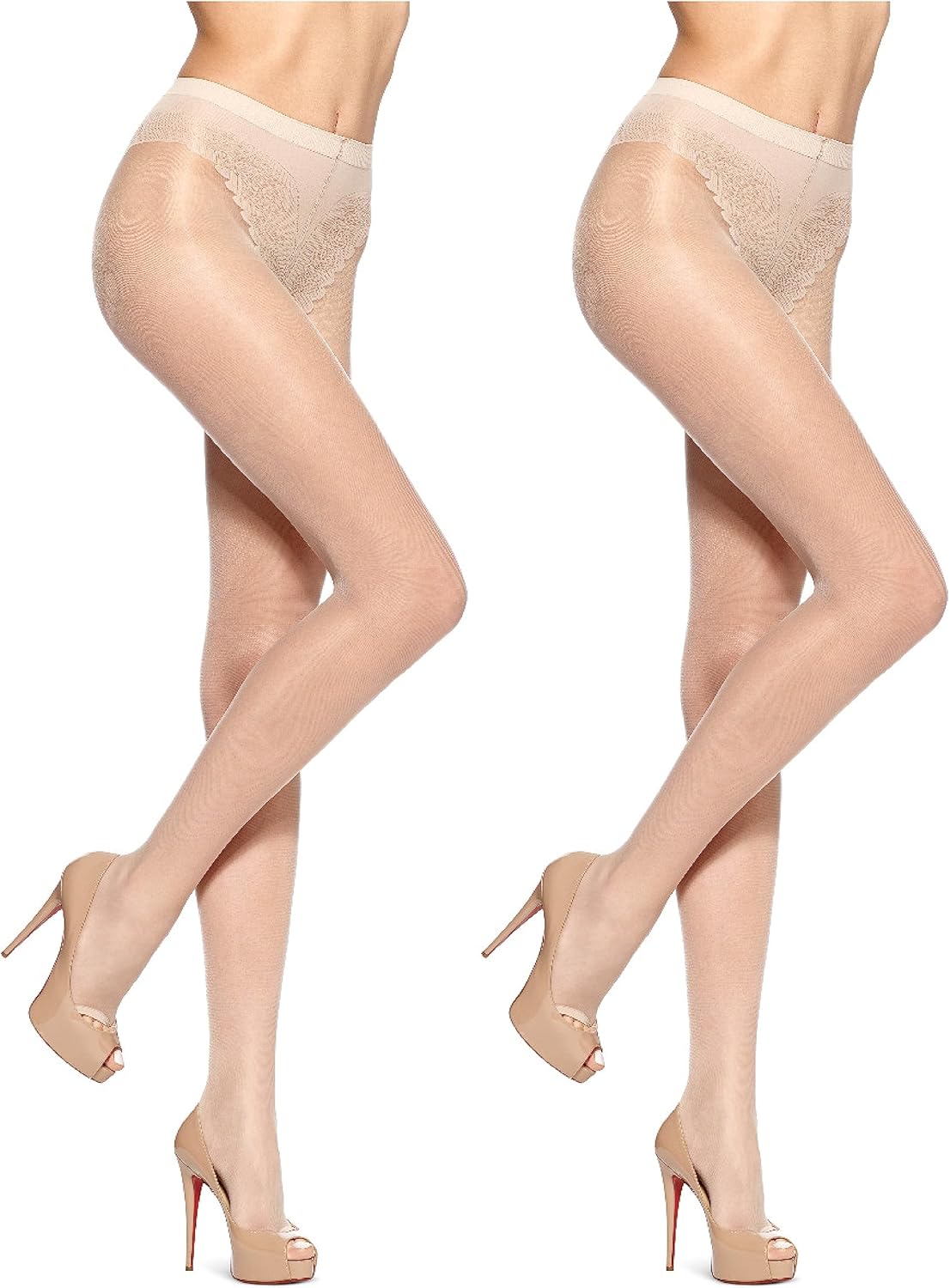 HUE Women's 2 Pack Sheer Tights Assorted Womens Tights Including Control Top, Fishnet, Lace, Toeless Pantyhose