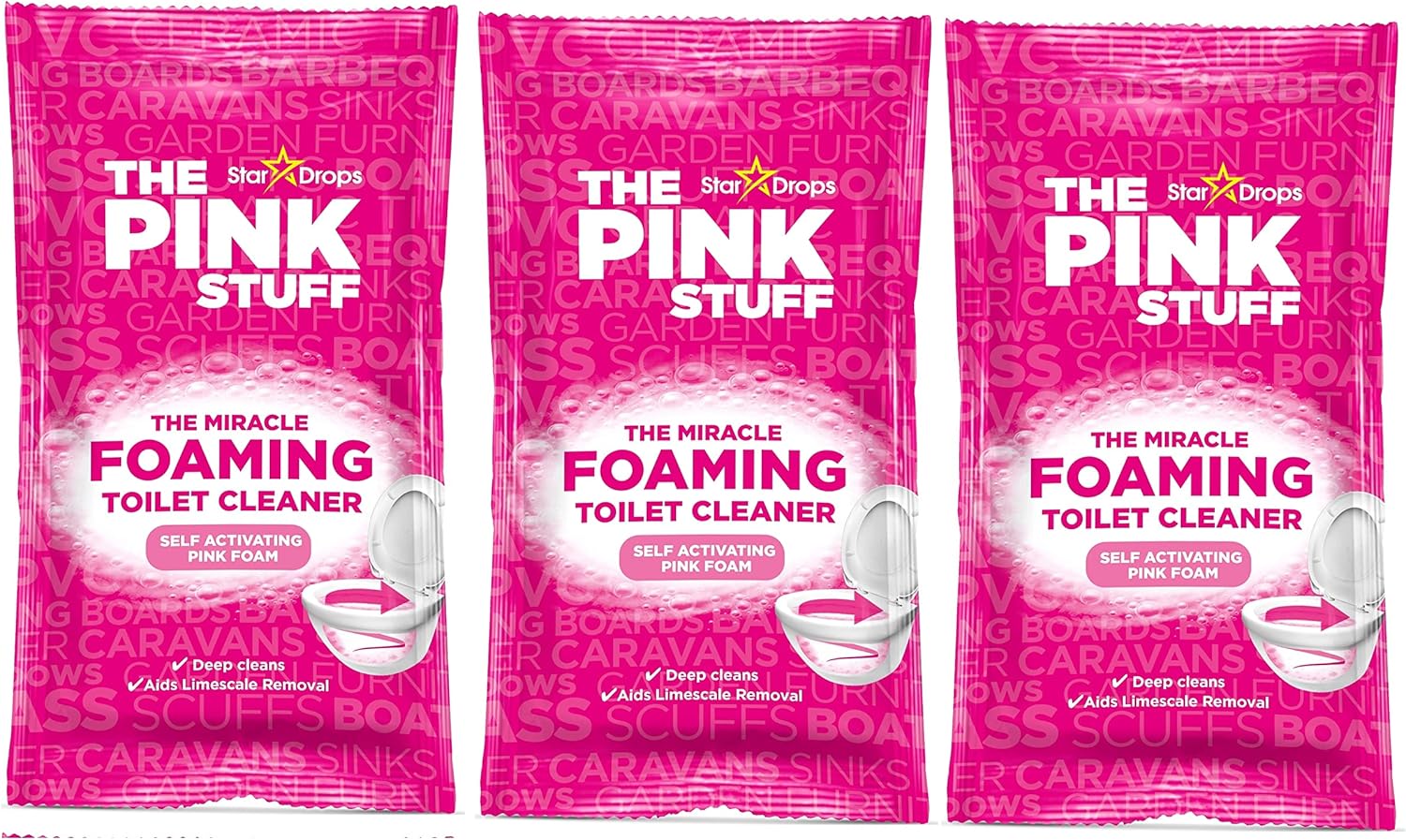The Pink Stuff - The Miracle Foaming Toilet Bowl Cleaner Limescale Remover Powder - 3 Sachets