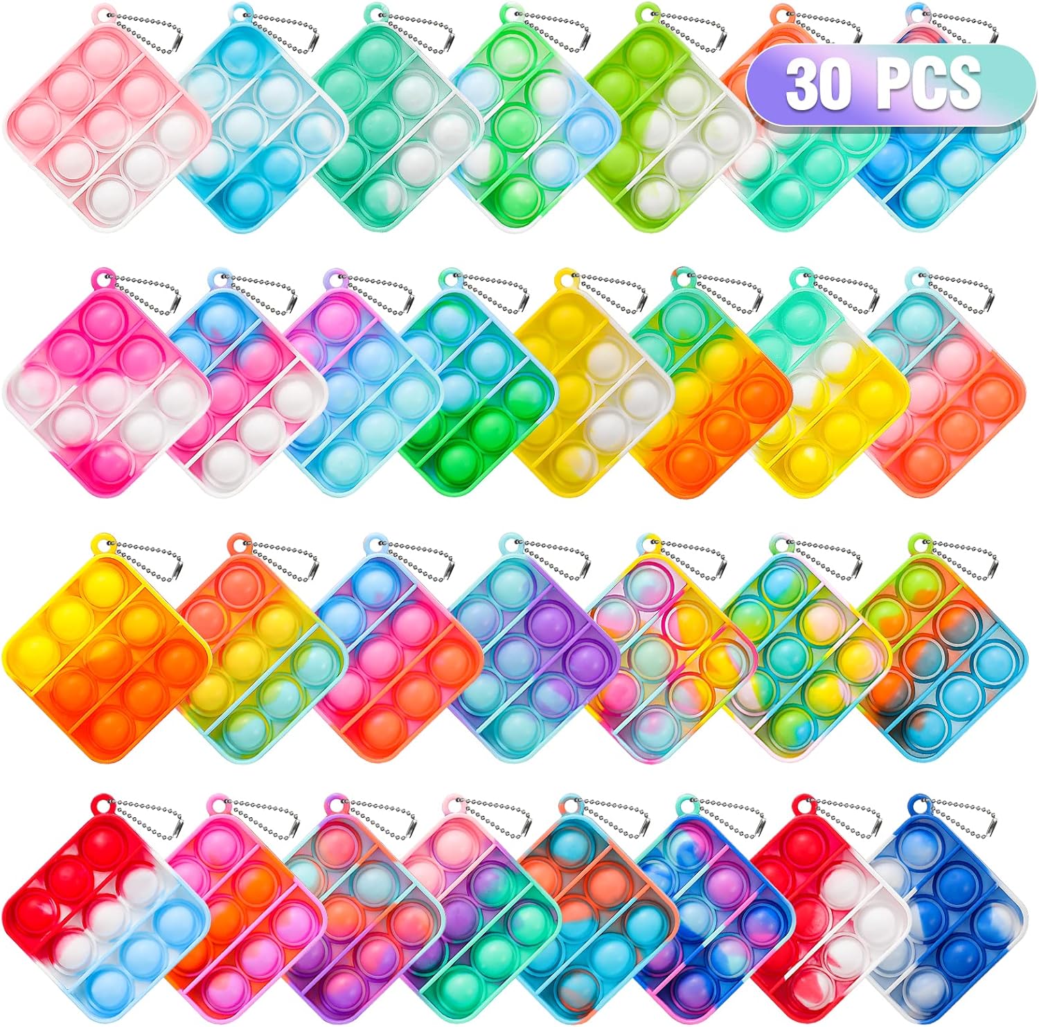 Pop Fidget Toys Bulk Its Party Favors for Kids 4-8 8-12 30 Pack Mini Pop Keychain It Fidget Toy Fidgets for Classroom Prizes for Kids Back to School Gifts for Students Birthday Goodie Bag Stuffers