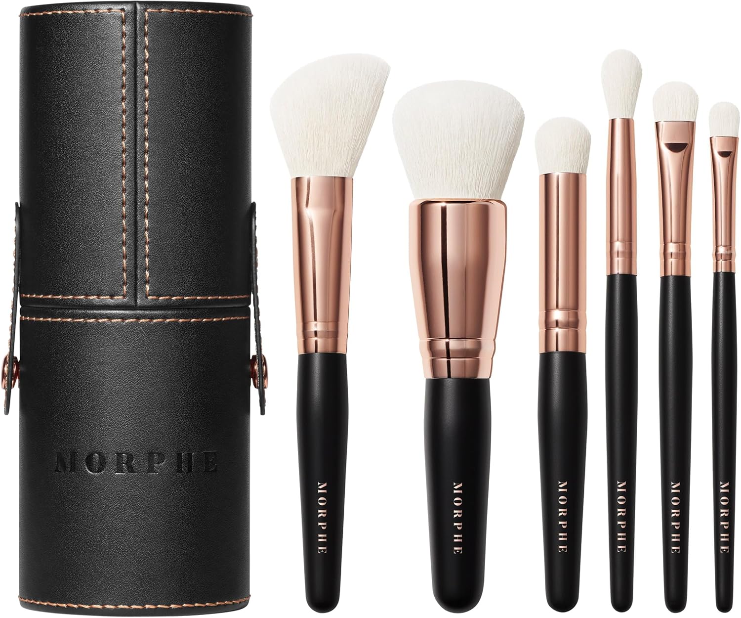 Morphe Rose Away Makeup Brushes - 6 Piece Make Up Brush Set of Eye and Face Brushes - Made with Synthetic Bristles and Includes Makeup Brush Case (6 Count)
