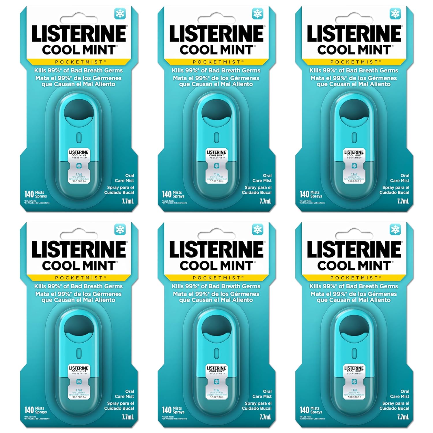 Listerine Cool Mint Pocketmist, Oral Care Mist for Fresh Breath, Non-Aerosol Sugar-Free Minty Bad Breath Refresher Spray to Kill 99% of Bad Breath Germs, Portable, Cool Mint Flavor, 7.7 mL