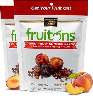 Traina Home Grown Fruitons California Sun Dried Summer Blend Fruit Mix - Peaches, Nectarines and Plums, No Sugar Added, Non GMO, Gluten Free, Kosher Certified, 6 oz pouch (pack of 2)