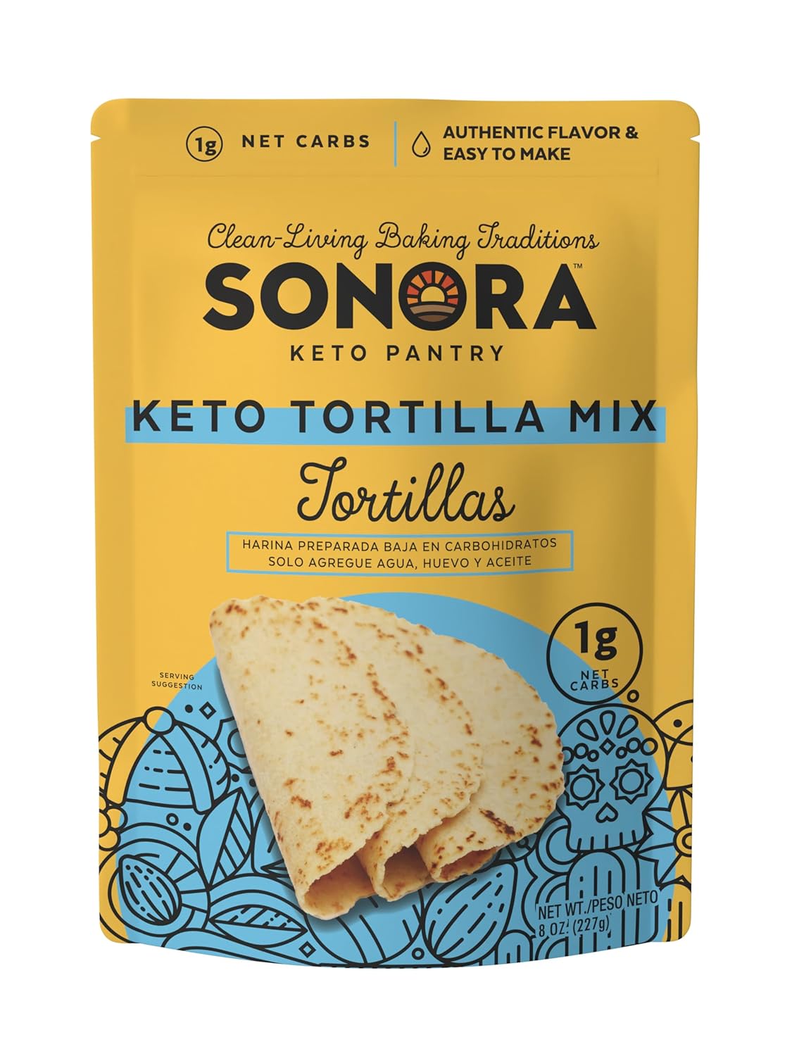 Sonora Keto Tortilla Mix | Mexican Low Carb Gluten Free | 1g Net Carbs | Just Add Water, Oil & Egg | Corn Tortilla Alternative (8 oz - Makes 12)
