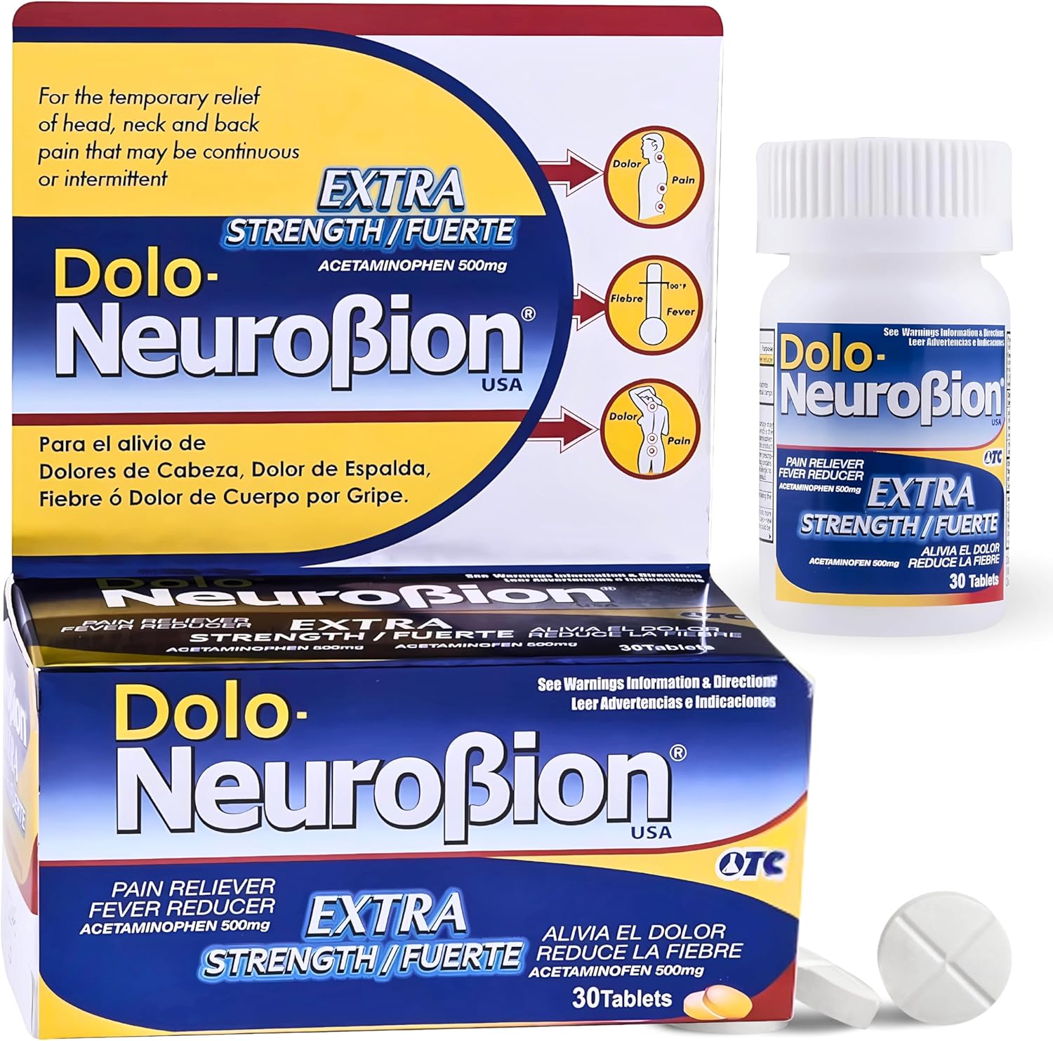 Dolo Neurobion 30 Tablets - Pain Reliever, Fever Reducer, Extra Strength, Fuerte, Alivia el Dolor, Reduce la Fiebre