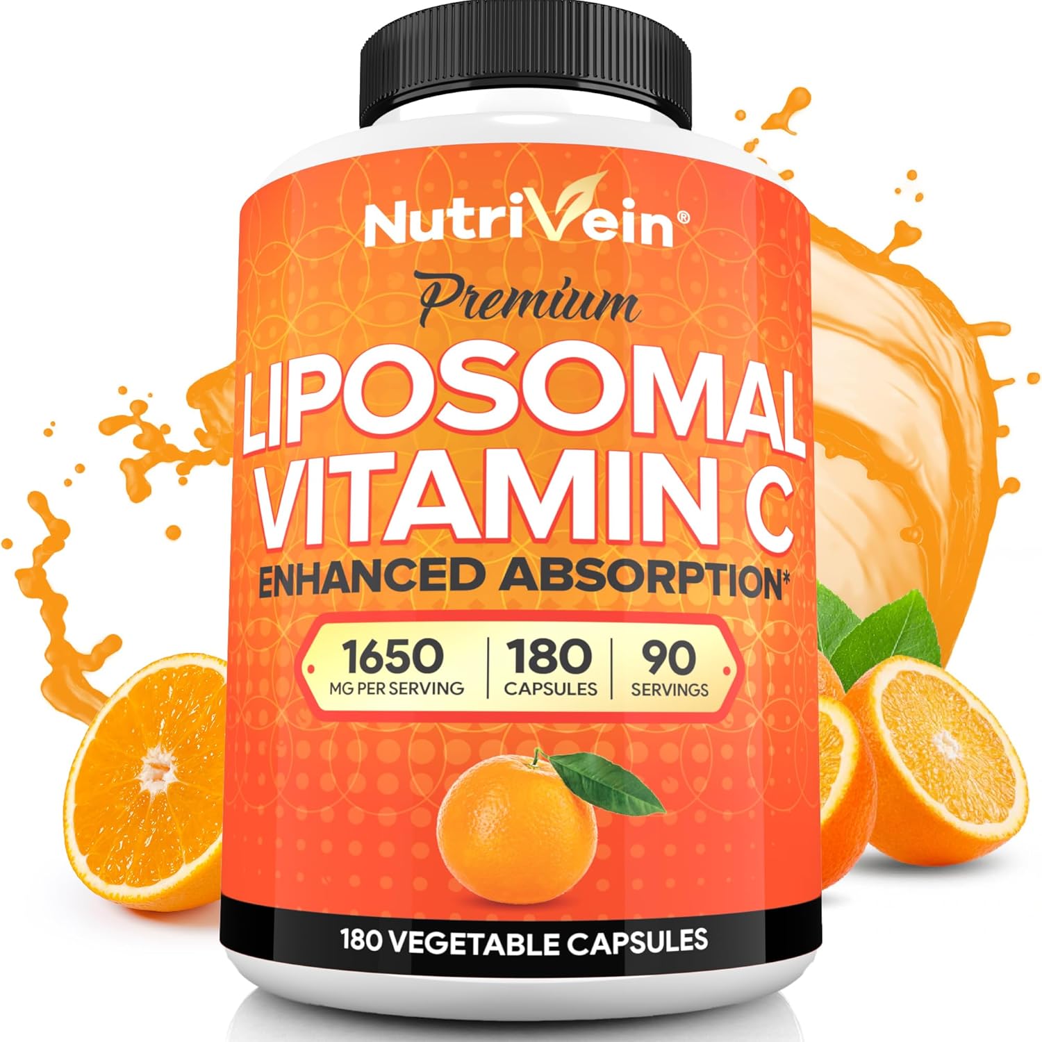 Nutrivein Premium Liposomal Vitamin C Supplement 1650mg - 180 Caps: High-Absorption Vitamin C Capsules for Whole-Body Defenses & Overall Well-Being