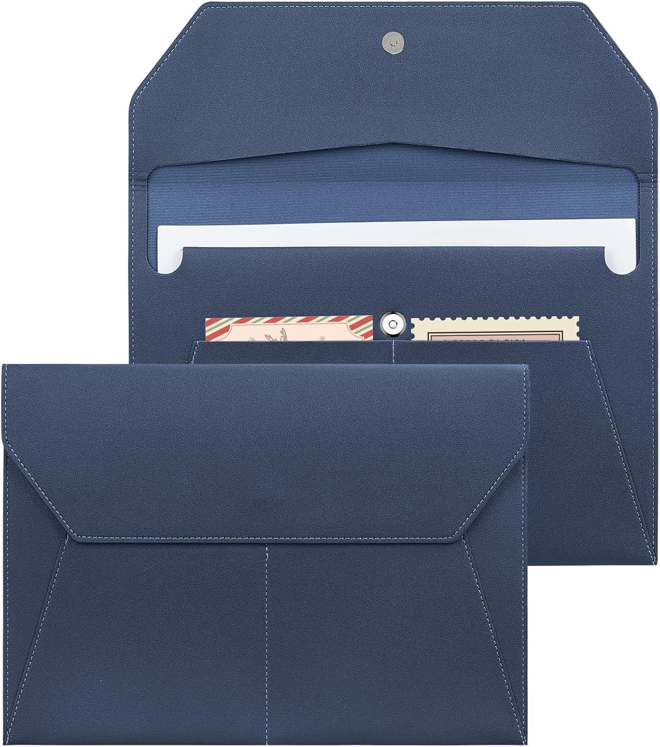 FYY Document File Folder - Waterproof Thin PU Leather A4 Envelope Folder Expanding File Organizer with Snap Button and 2 Pockets-Brown