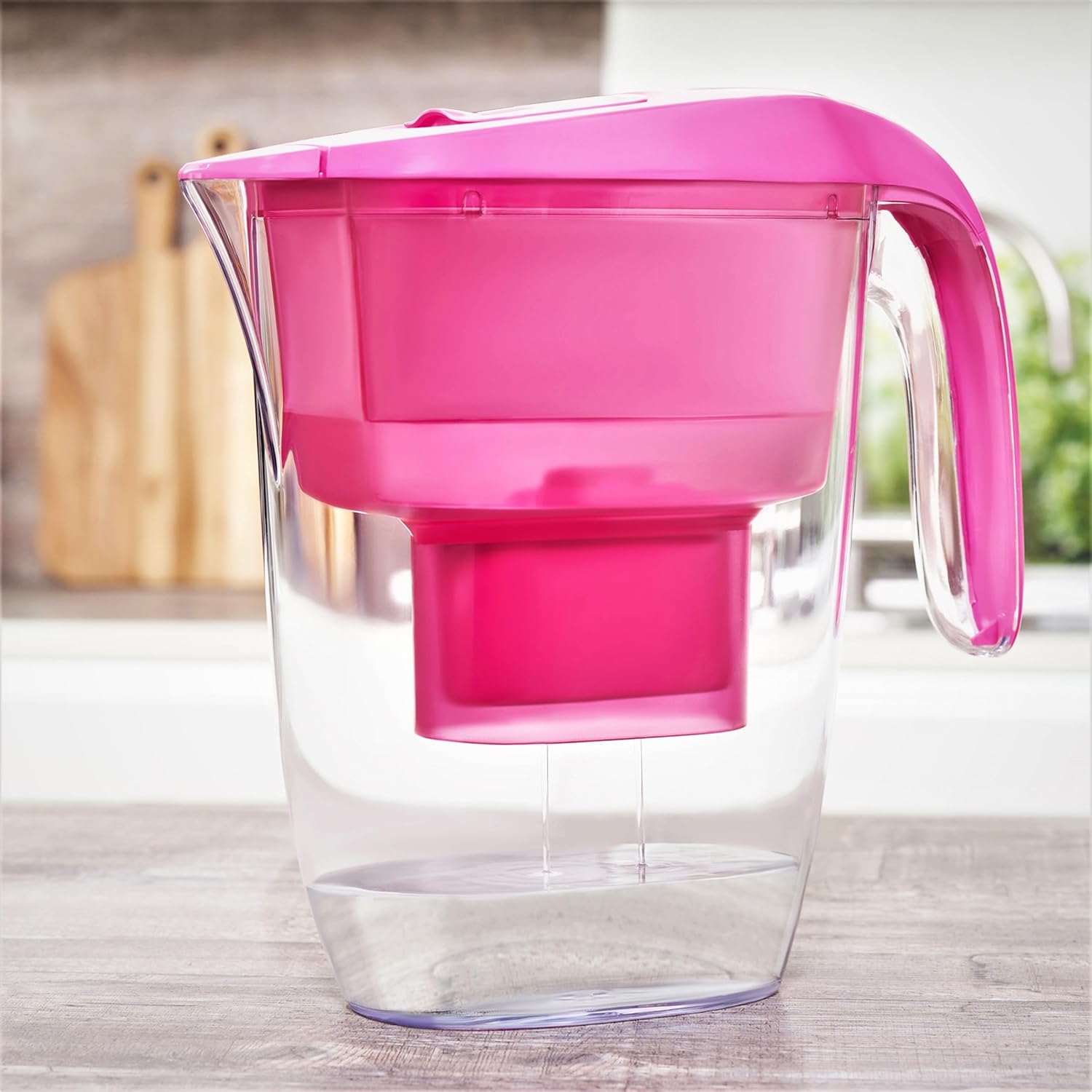 Nouveaux 2.7L Water Filter Jug – For Reduction of Chlorine, Limescale and other impurities,Fridge Design,1x 3-Month (90days) Filter Included – Pink, Also Compatible with Filter logic cartridges.