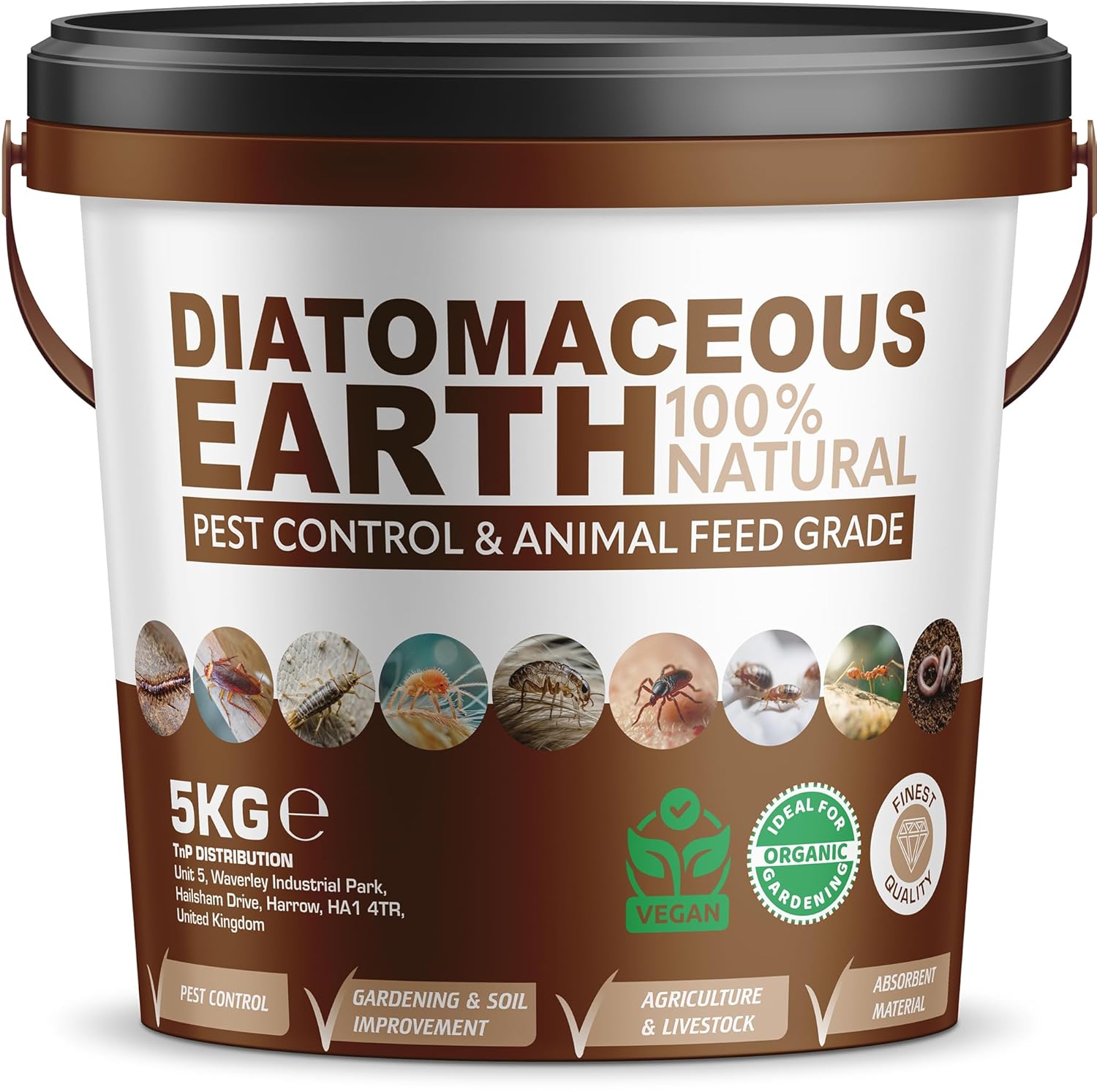 Diatomaceous Earth Powder Bucket Duster Pest Control Natural Insecticide Powder Bed Bug Killer, Mites Flea & Tick, Ant Killer, Crawling Insect Solution Non-Toxic DE Feed Grade (5kg)