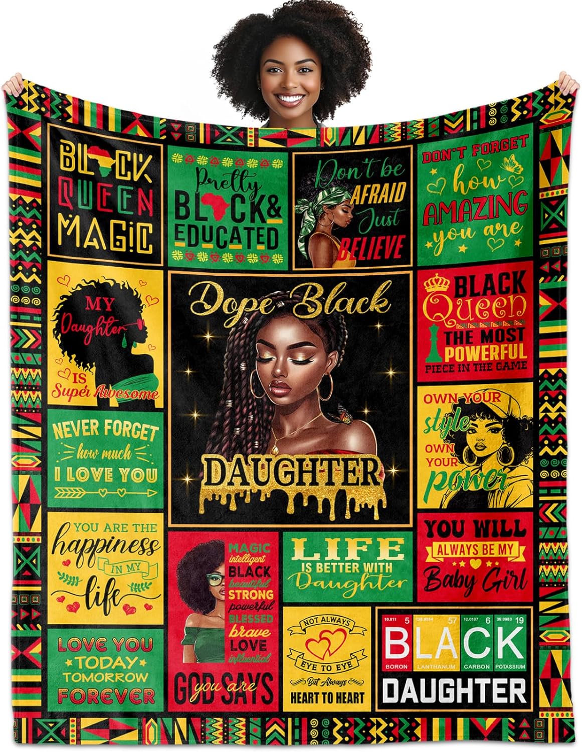 African American Daughter Gifts from Mom, African American Birthday Gift for Daughter Blanket 60"x50", Daughters Gifts for Black Girl Woman, to My Dope Black Daughters Blanket