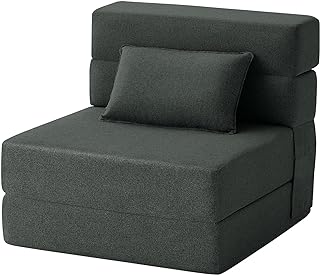 FILUXE Convertible Folding Sofa Bed - Sleeper Chair with Pillow, Modern Linen Fabric Floor & Futon Couch, Foldable Mattress for Living Room/Dorm/Guest Use/Home Office/Apartment, Single Size, Dark Gray