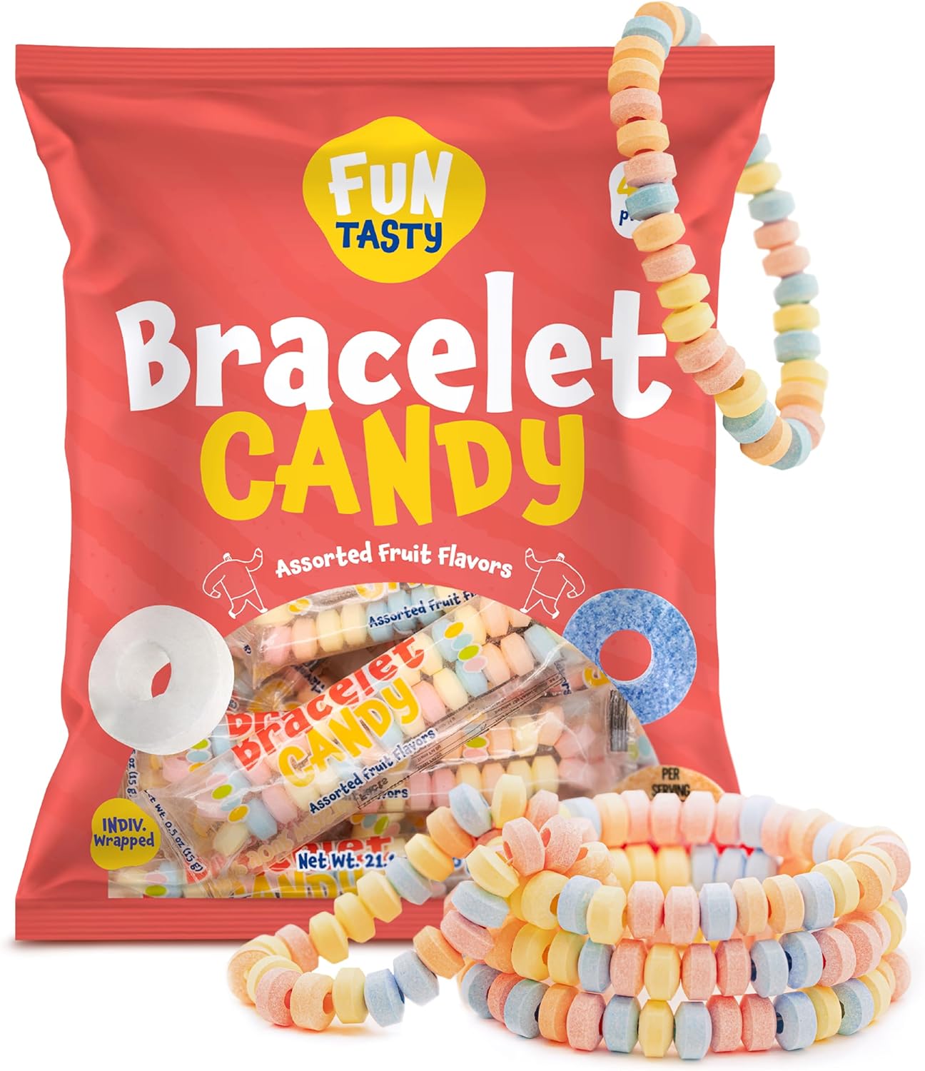 Funtasty Candy Bracelets - 600ml Bags (Pack of 40) - Party Favours - Fruit Flavours - Individually Wrapped - Stretchy