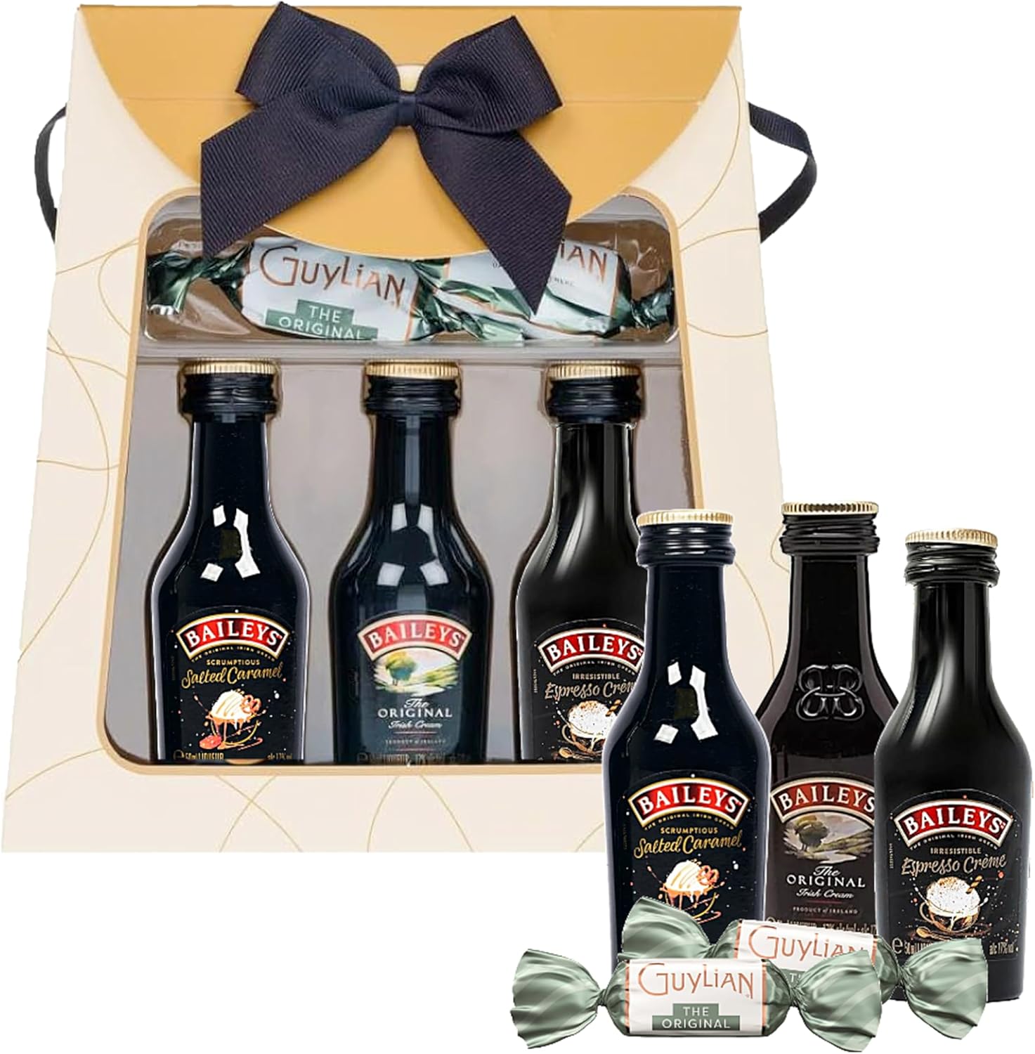 Baileys Gift Set for Womens Gifts - Stylish Handbag with 3x5cl Salted Caramel, Espresso Coffee, Original Irish Cream Liqueur Miniature Alcohol Bottles & Guylian Chocolate. Christmas Gifts for Women