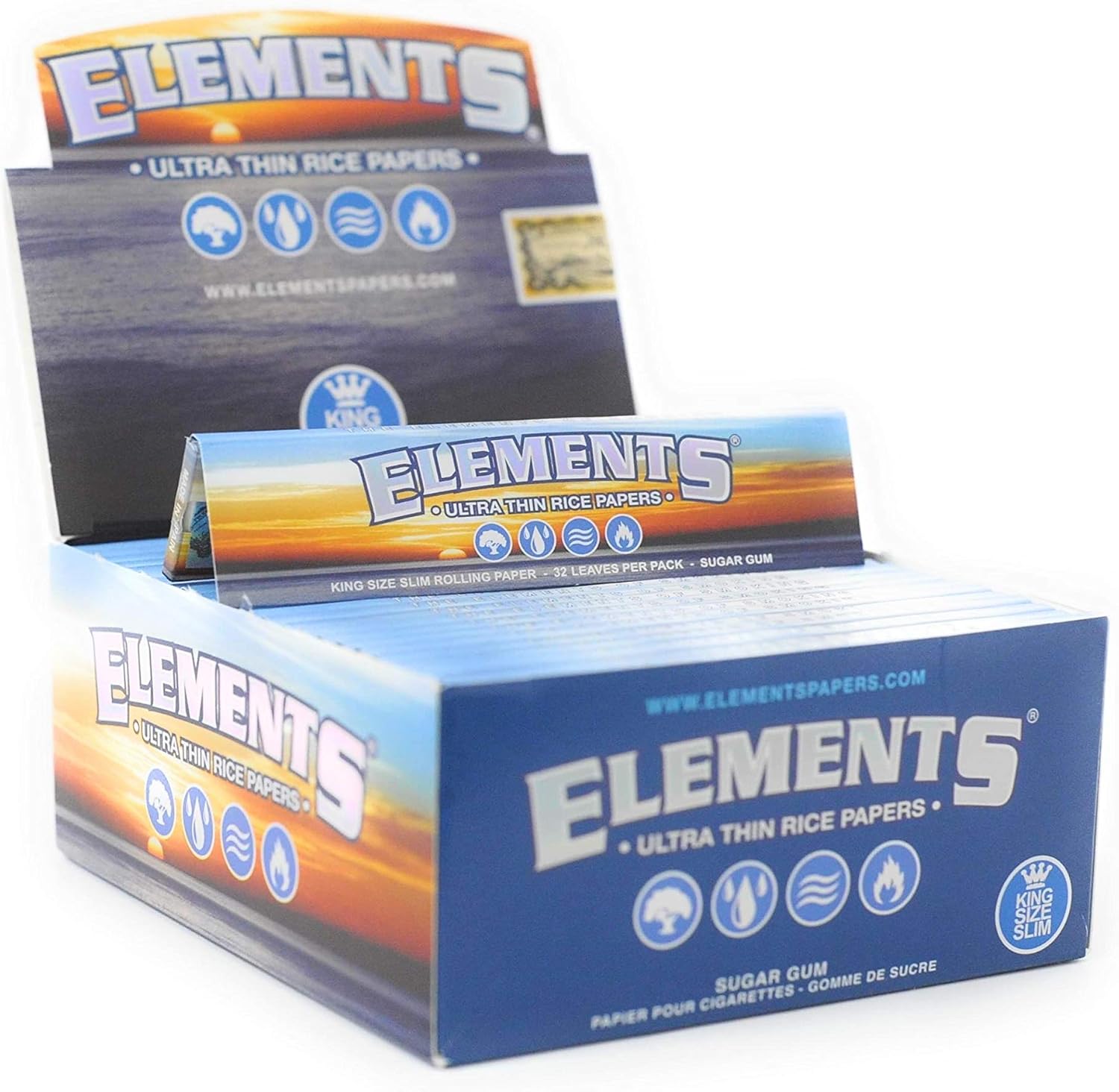 Elements King Size Slim Ultra Thin Rice Rolling Paper Full Box of 50 Packs