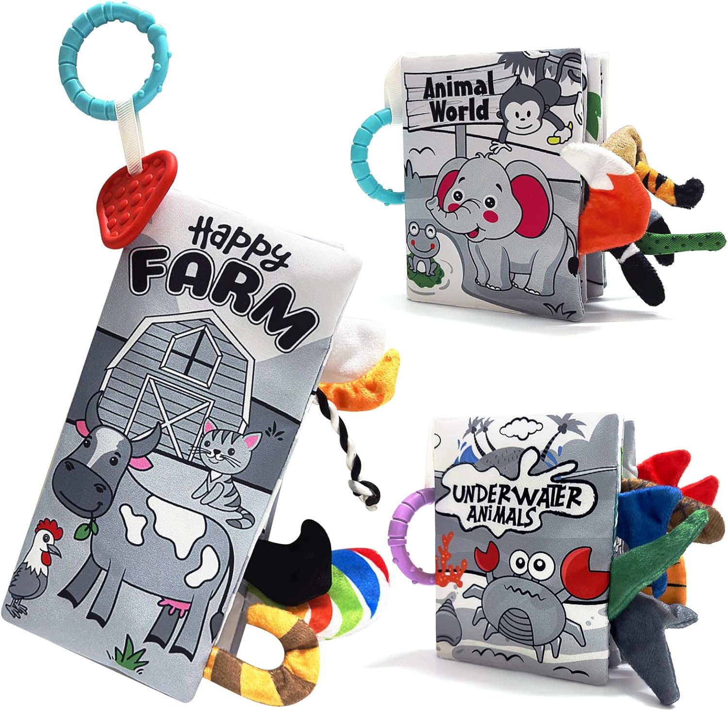 DONGTOIZ Soft Cloth Baby Books 0-6 Months 3 Pcs High Contrast Baby Toys for Newborn Crinkle Books for Babies Touch and Feel Cloth Books Infant Sensory Stroller Toys 0-3-6 Months Baby Gifts