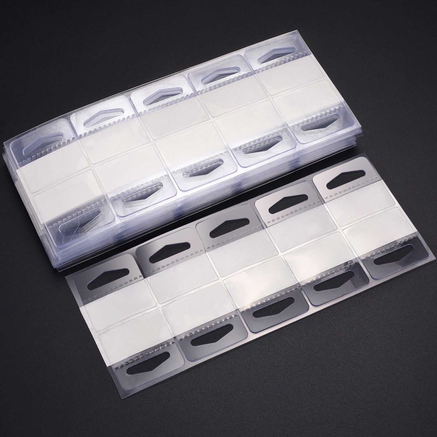 TecUnite 300 Pieces Adhesive Hanging Tags 1-1/2 by 1-1/2 Inch Slot Hole Display Hang Tabs Clear Plastic Hanging Tags Folding Tabs for Store Retail Display