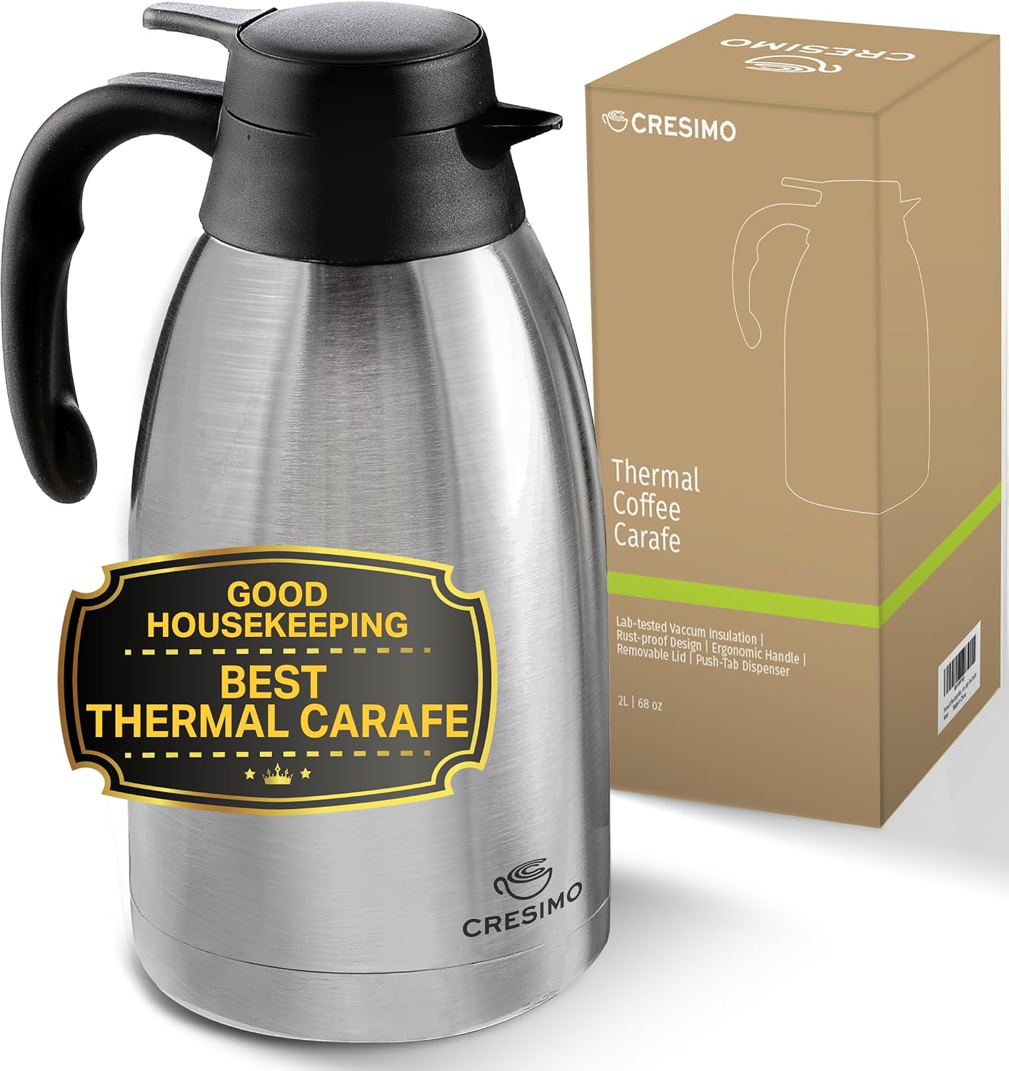 Cresimo 2L Insulated Coffee Carafe Stainless Steel Thermal Jug 12 Hrs Hot