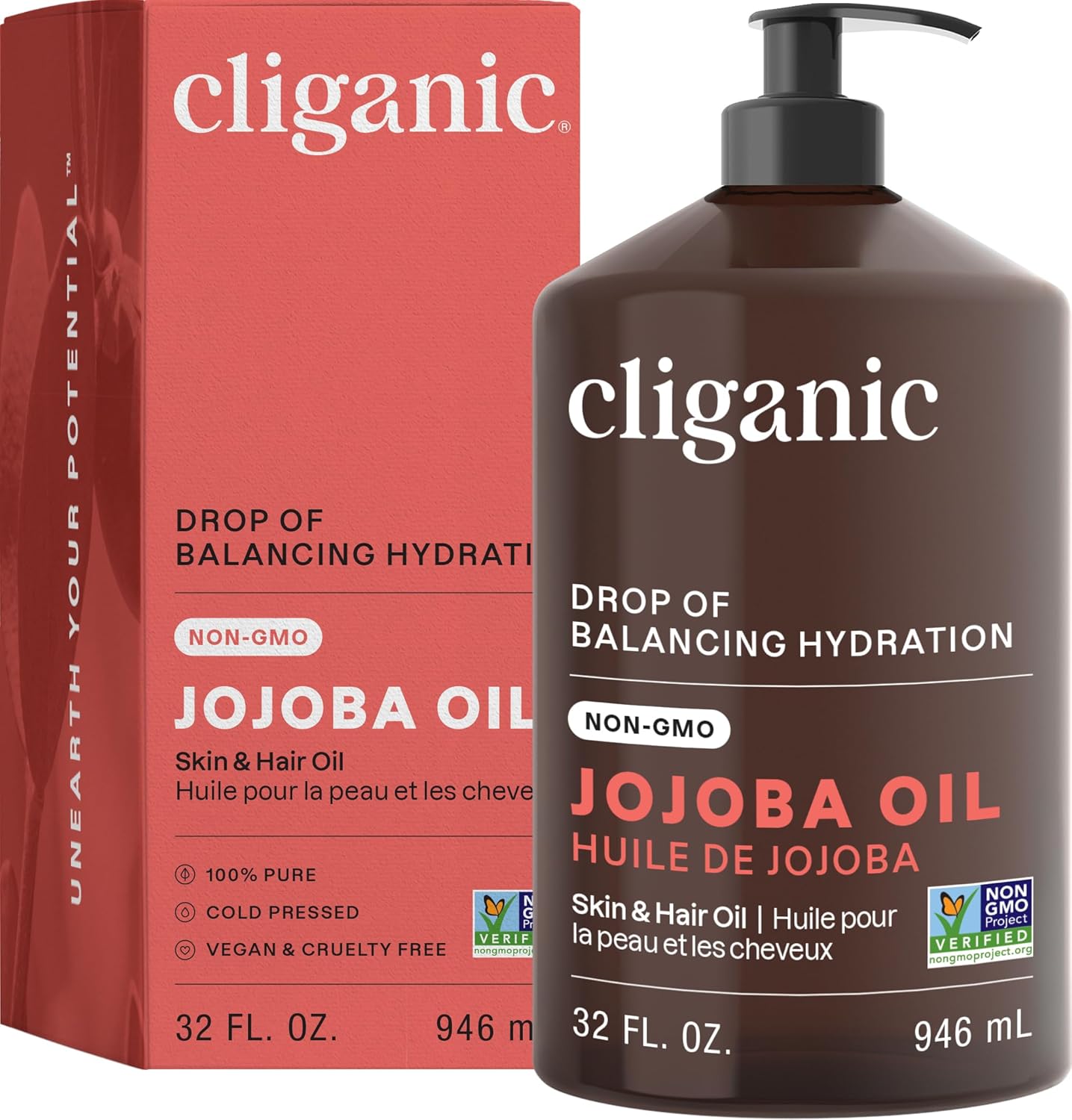 Cliganic Jojoba Oil Non-GMO, Bulk 32oz | 100% Pure for Skin, Hair & Face, Cold Pressed Natural Hexane Free - Hair Relaxer