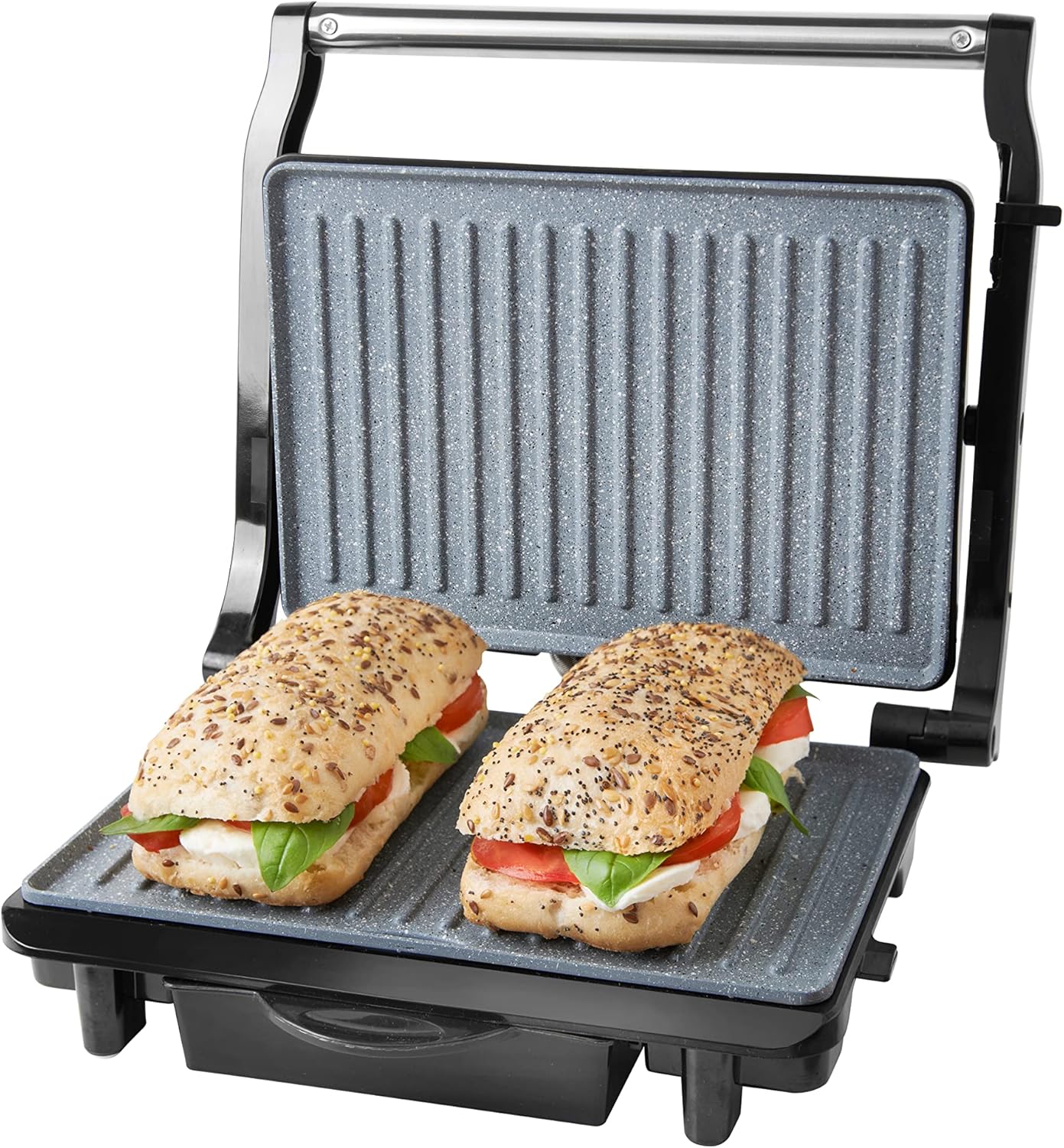 Quest 35609 Deluxe Health Grill With Panini Press & Sandwich Toaster/Non-Stick Marble Coating/Cool Touch Handle/Automatic Temperature Control/Floating Hinged Lid For Even Cooking & Toasting