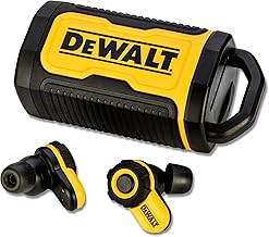 DEWALT Bluetooth Jobsite Pro X2 ANC True Wireless Earbuds, 38 dB Noise Reduction Rated Work Earbuds, Turn Dial Controls, 10 Hr Runtime (40+ w/Case), 4 EQ Modes, IP54, Active Noise Cancelling
