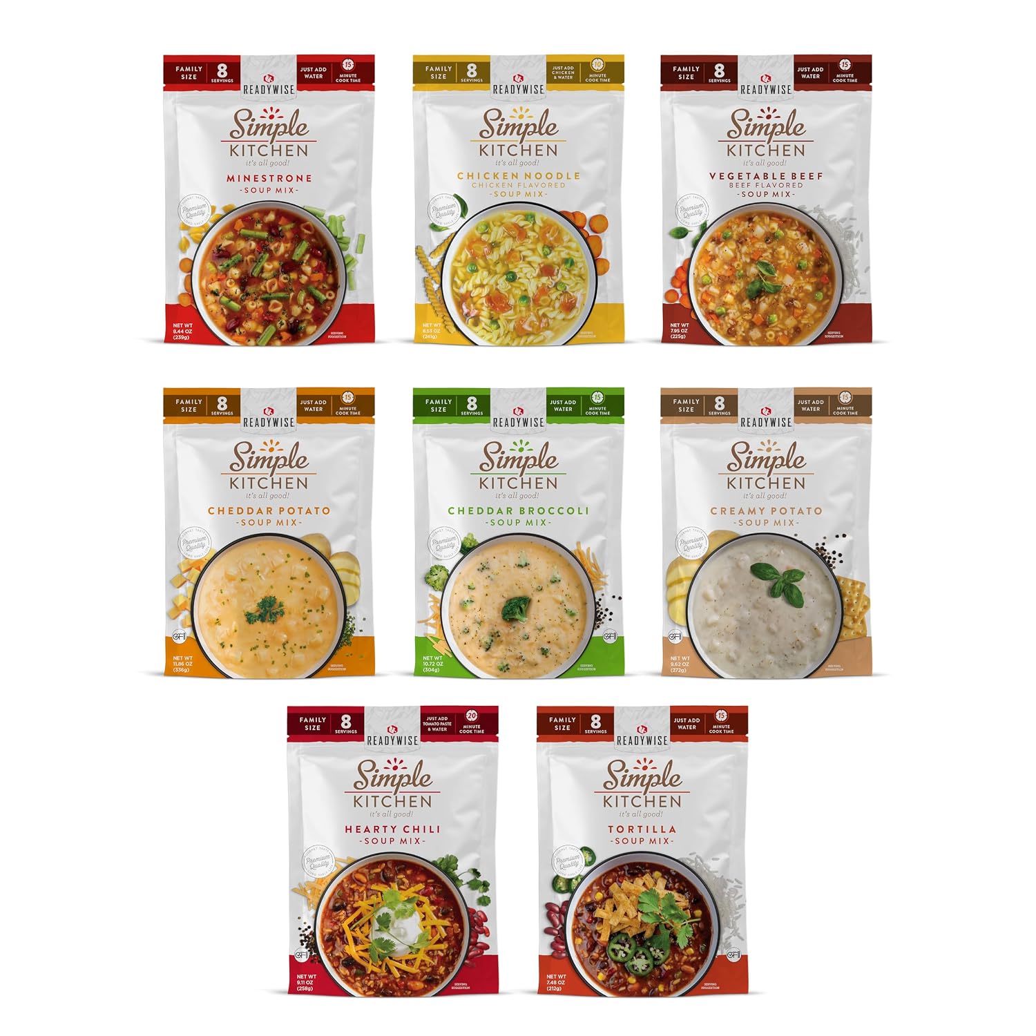 SIMPLE KITCHEN Soup Sampler Variety Pack, 8 Servings, Camping Food, 8 Pack
