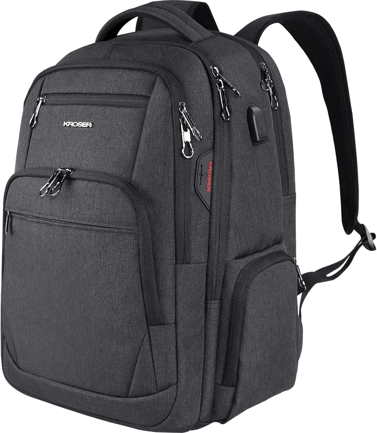 KROSER School Laptop Backpack 17.3 Inch Large Travel Computer Backpack Water-Repellent Daypack with USB Charging Port & Headphone Interface RFID Pockets