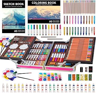 KINSPORY Art Supplies, 139 Pack Painting Drawing Art Kit with 2 Sketch Pads, Deluxe Double Layers Art Set Crafts, Colored Pencils, Oil Pastels, Watercolor Paints, Aluminum Gift for Artists Kids (Pink)