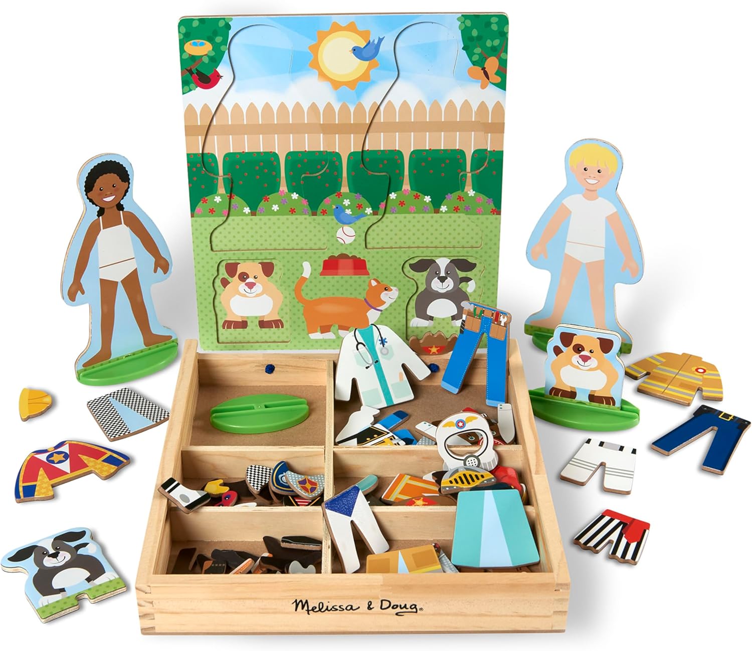 Melissa & Doug Occupations Magnetic Dress-Up Wooden Dolls Pretend Play Set (82 pcs)