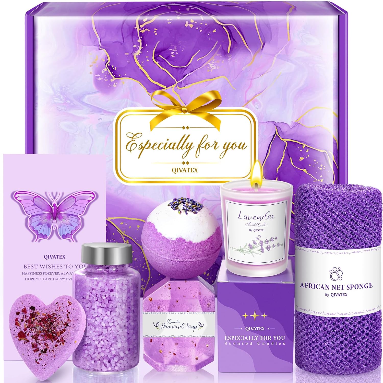 Birthday Gifts for Women, Bath Relaxing Spa Gift Baskets Stockings Stuffers for Women, Get Well Gifts for Women Best Friend Christmas White Elephant Lavender Gifts Set for Women Wife Her Mom