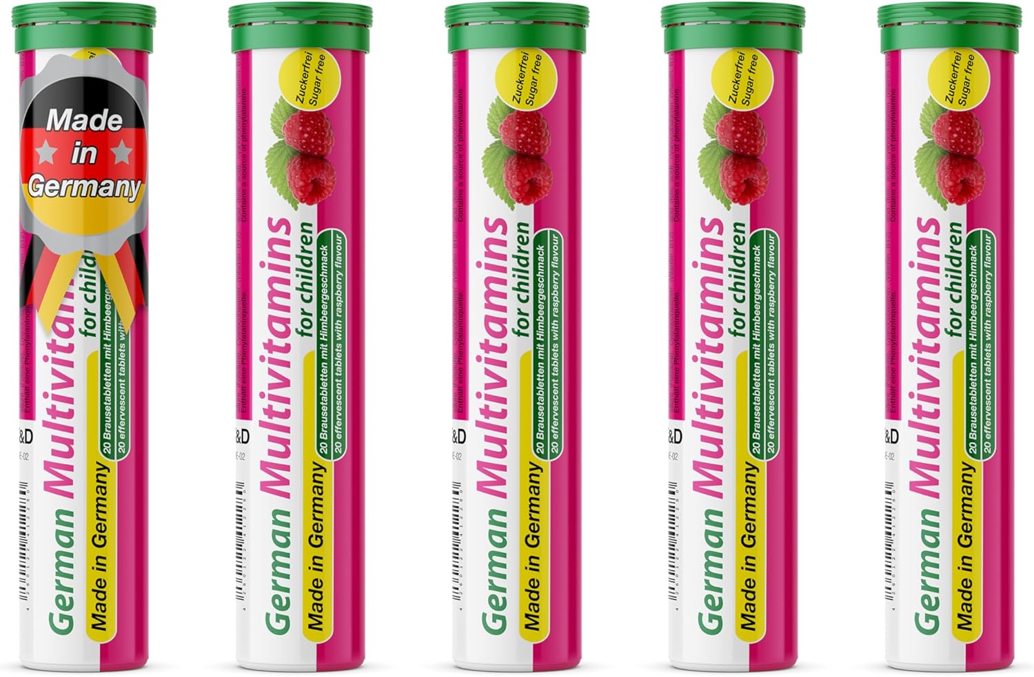 Multivitamin for Children - 5 x 20 effervescent Tablets - Raspberry Flavor - T&D Pharma German Multivitamin for Children - Made in Germany