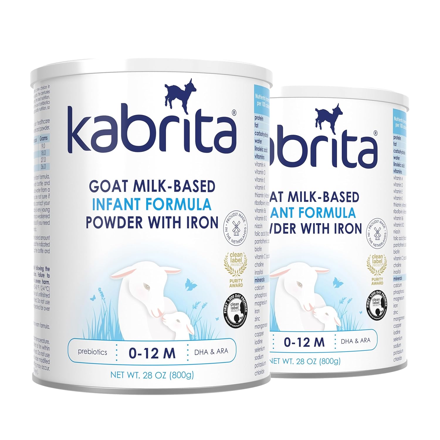 Kabrita Goat Milk-Based Infant Formula Powder with Iron, DHA, ARA & Prebiotics, for Infants 0–12 Months, Non-GMO, 28 oz (Pack of 2)