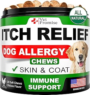 Vet Promise Dog Allergy Chews - Itch Relief for Dogs - Dog Allergy Relief - Anti Itch for Dogs - Dog Itchy Skin - Dog Allergy Support - Hot Spots - Immune Health Supplement - Made in USA - 120 Treats