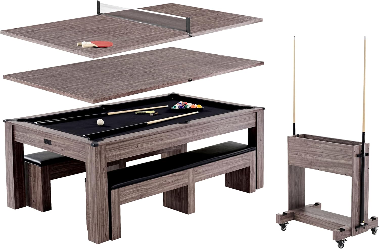 Barrington Billiards 7' Drop Pocket Pool Table 3-in-1 Dining Top, Table Tennis and Billiards with Game Accessories