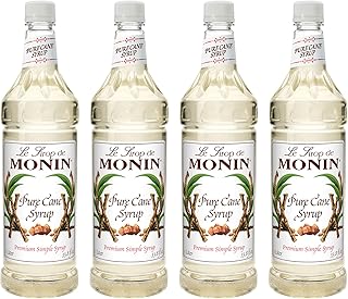 Monin - Pure Cane Syrup, Pure and Sweet, Great for Coffee, Tea, and Specialty Cocktails, Gluten-Free, Non-GMO (1 Liter, 4-Pack)