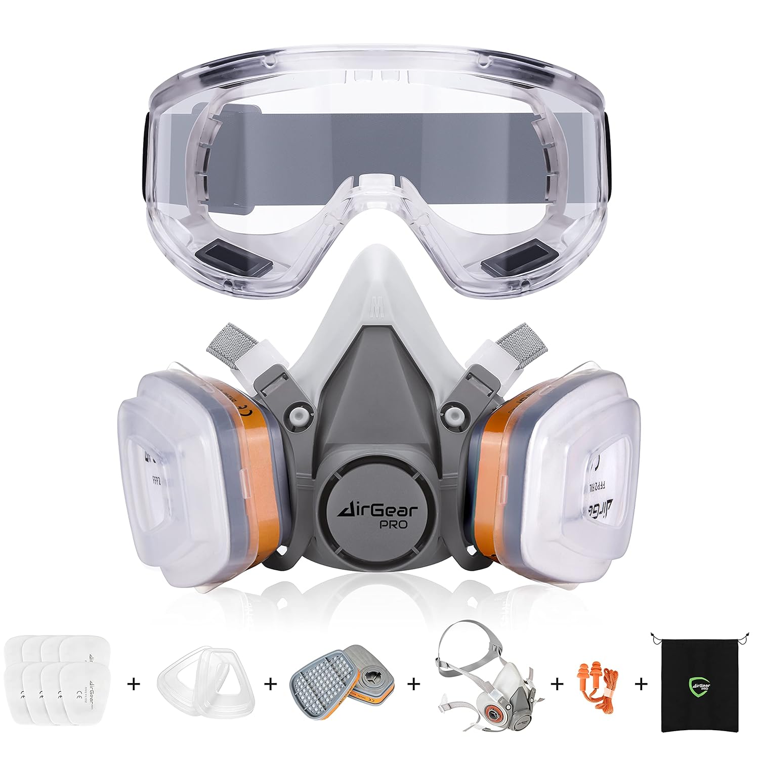 AirGearPro G-500 Reusable Respirator Mask with A1P2 Filters | Anti-Gas, Anti-Dust | Gas Mask Ideal for Painting, Woodworking, Construction, Sanding, Spraying, Chemicals, DIY etc