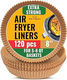 Air Fryer Liners for Ninja, 120 Pcs Round Disposable Airfryer Paper Liners – Non-Stick and Oil Proof for Easy Cleanup, Great for Oven, Pans & Baking – 8 Inch for 5-8 qt Basket by Baker's Signature