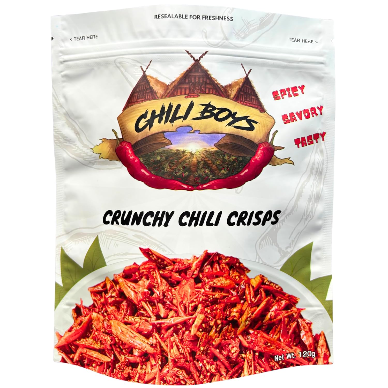 Chili Boys Spicy Crunchy Chili Crisps with Sesame Seeds – Crispy Fried Chili Snack, Ready to Eat, 120g Bag